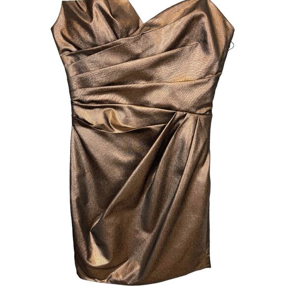 ROBERT RODRIGUEZ Metallic Mini Cocktail Dress One Shoulder Sheath Bronze Size 0 - Picture 6 of 16